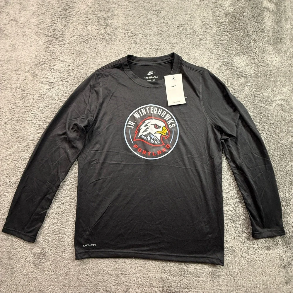 Nike Long Sleeve Shirt Boys XL Black NWT Portland Jr Winterhawks Dri-FIT 840177